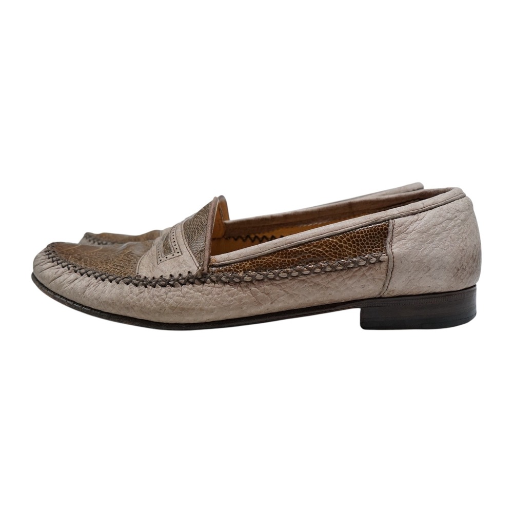 Moreschi Tan Ostrich Leather Penny Loafers Mens 9‎ Made in Italy